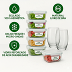 ¡Sólo Por Hoy | Kit 15 Frascos Herméticos de Vidrio + 10 Vasos de Vidrio Aruba de Regalo