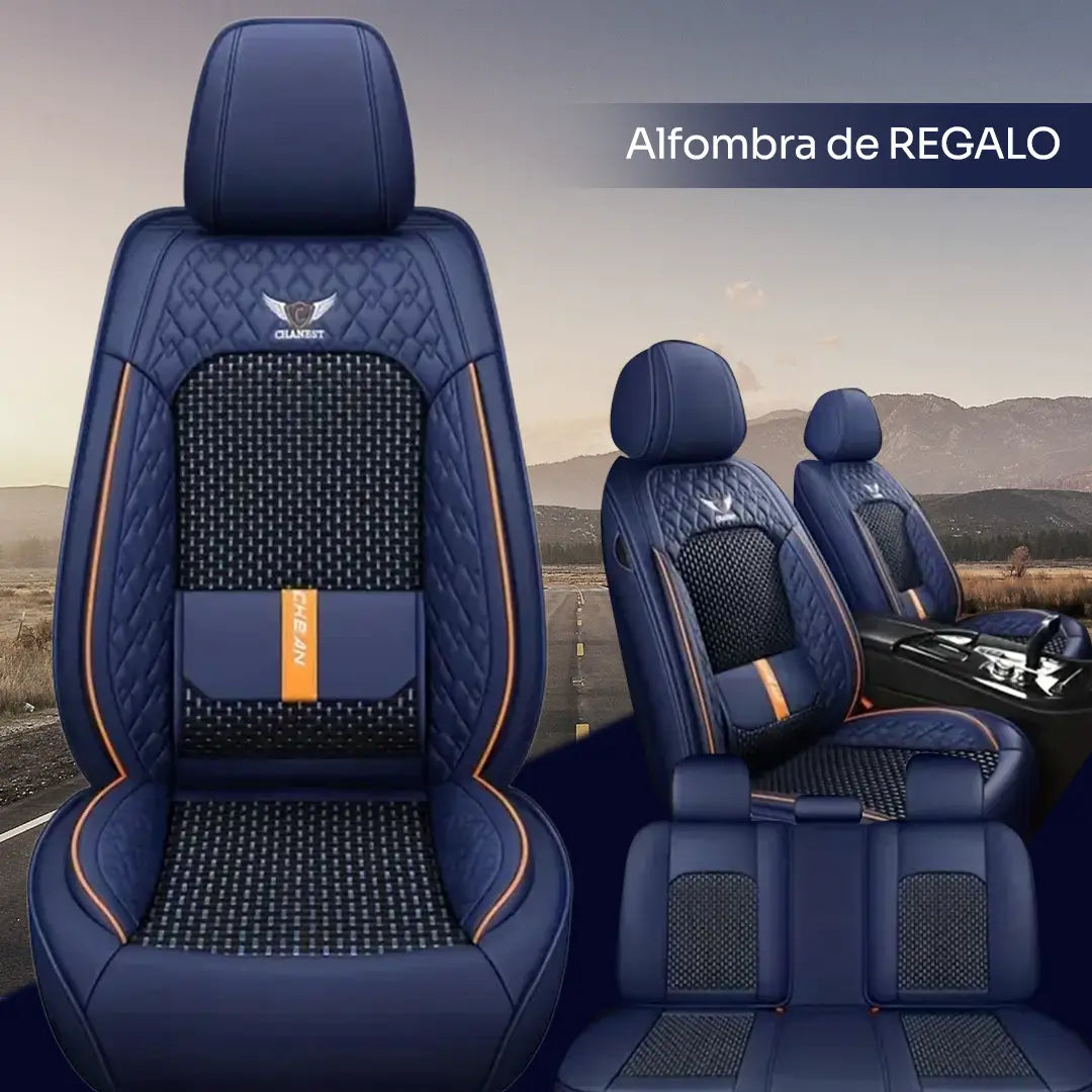 Funda Completa para Asientos de Auto en Cuero Legítimo + Juego de Alfombras Completo